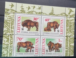 (1828) LITHUANIA 1996 : Sc# 529-532 WWF BISONS - MNH VF BLOCK OF 4