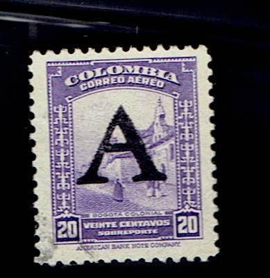 COLOMBIA SCOTT#C189 1950 STREET IN BOGOTA - OVERPRINTED - USED