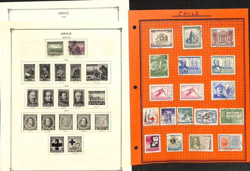 Chile Stamp Collection on 30 Scott International Pages, 1853-1968 (BG)