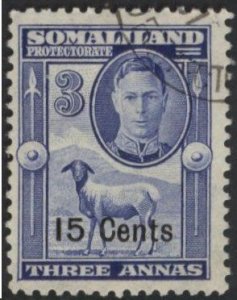 Somaliland 118 (used) 15c on 3a blackhead sheep, George VI, ultra (1951)
