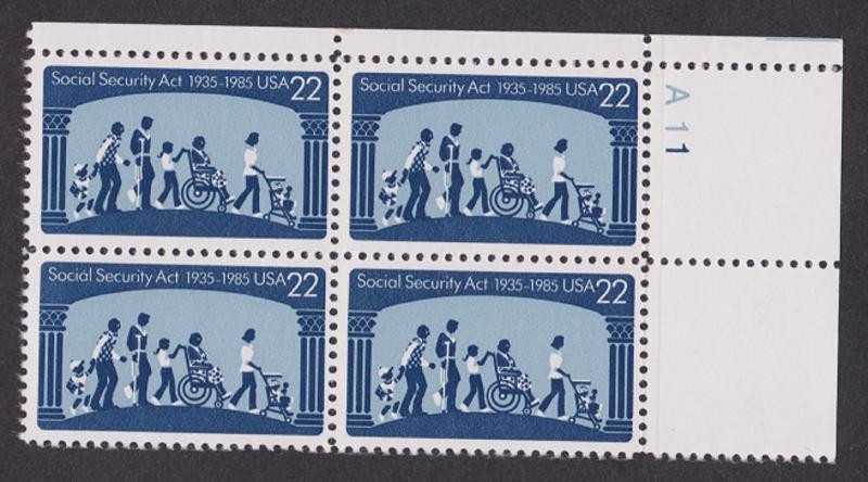 2153 Social Security MNH Plate Block UR