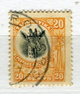 TANGANYIKA; 1922 early Giraffe issue used Shade of 20c. value, fair Postmark