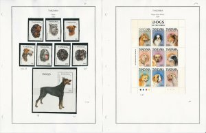 Tanzania Stamp Collection on 6 Pages, 1993-94 Dogs Mint Sets, JFZ