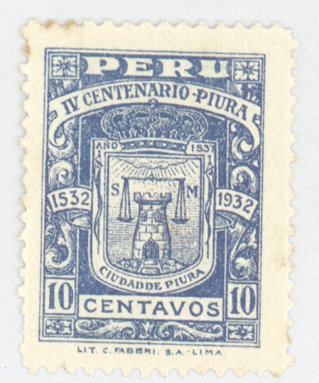 Peru, Scott #300, MH, 1 short perf UL