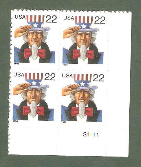 3259 Uncle Sam Plate Block Mint/nh FREE SHIPPING