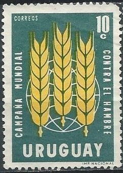 Uruguay 700 (used, creased) 10c FAO Freedom from Hunger, grn & yel (1963)