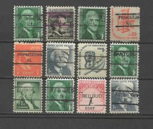 36 Illinois Definitives & Postage Dues Precancels, Hinged