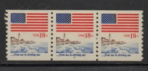 Scott # 1891  Plate # 4 unused  OG  MNH  coil  strip of 3