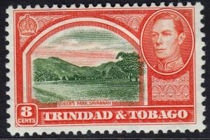 Trinidad & Tobago KGVI 1938 8c Sage-Green Vermilion SG251 Mint Hinged