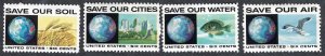 United States #1410-13 6¢ Anti-Pollution (1970). Four singles. MNH