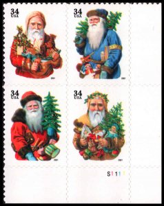 US #3537-40 CHRISTMAS MNH LR PLATE BLOCK #S1111