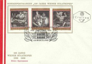 AUSTRIA 1969 STATE OPERA ,  3 COVERS WITH THE 8 STAMP SET