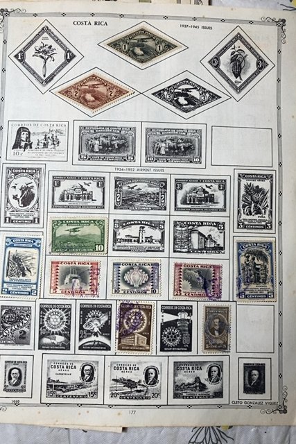 OLD CUBA & COSTA RICA STAMPS HINGED ON ALBUM PAGES + SOME OTHER COUNTRIES