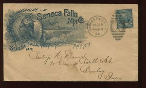 281 Used Stamp on Attractive 1899 Seneca Falls Mfg. Corner Cover to Bombay India