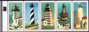 Scott #2474a Historic American Lighthouses Booklet Pane of 5 Stamps - MNH P#2