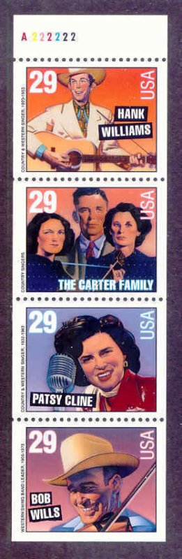 US 2778a MNH 1993 Country Music Singers 29¢ Booklet Pane of 4 #A222222