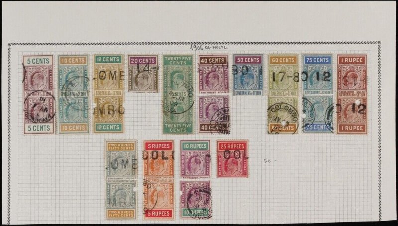 CEYLON 1880-1905 Telegraph stamps collection. SG cat £1470+.