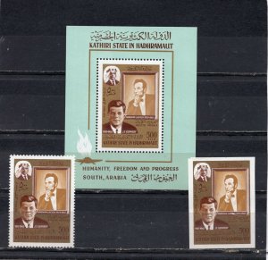 ADEN/KATHIRI 1967 FAMOUS PEOPLE/J.KENNEDY & A.LINCOLN 2 STAMPS & S/S  MNH