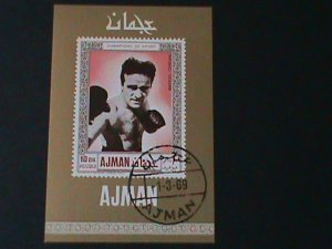 ​AJMAN-1969- CHAMPION OF SPORT-THE BOXER- IMPERF-CTO-S/S--FANCY CANCEL-VF