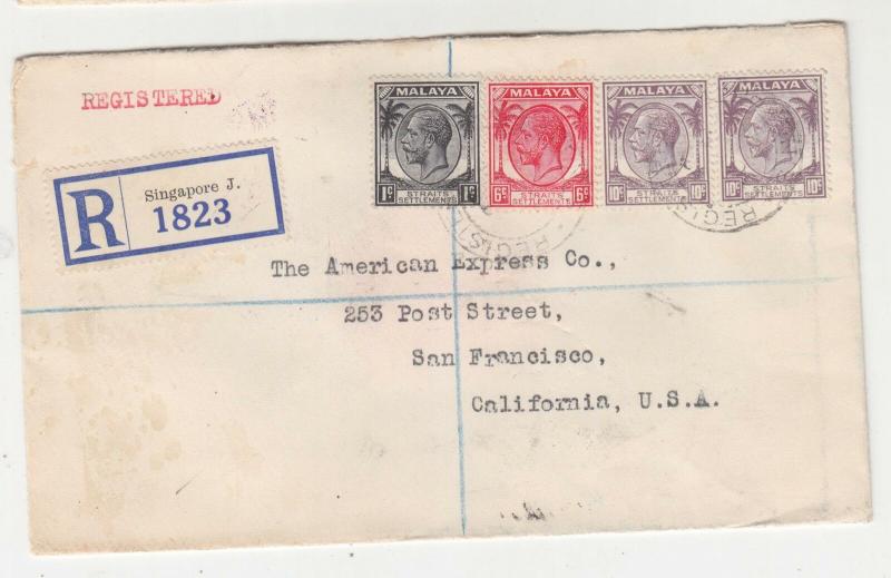 STRAITS SETTLEMENTS, 1937 Registered cover to USA, 1c., 6c., 10c.(2).