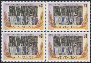 St. Vincent 1985 MNH Sc 835 Block of 4 $3 Bran finishers Flour milling