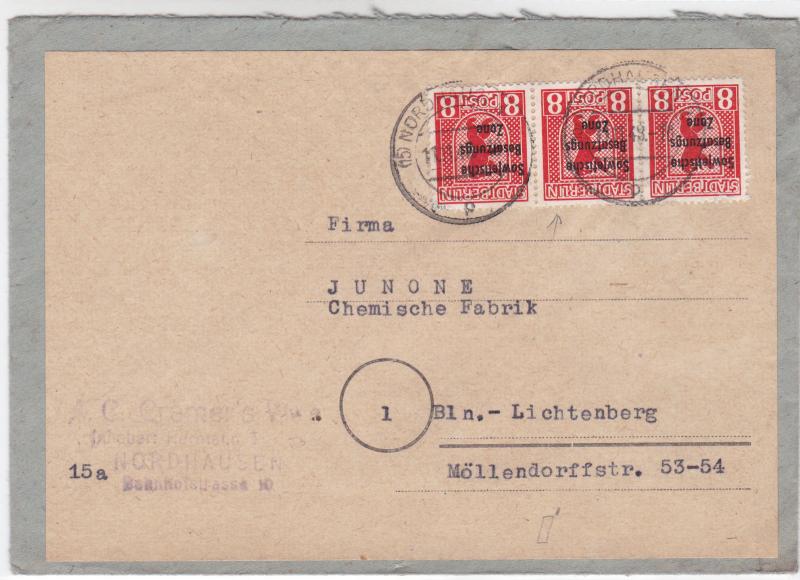 Germany Soviet Zone 1948 Nordhause to Lichtenberg stamps cover  R20741