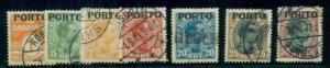 DENMARK #J1-7 (L3-9) Postage Due set, used, VF, Scott $72.00