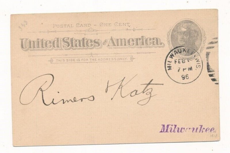 D389766 USA Postal Stationery Milwaukee 1896 Chicago & North Western Railway