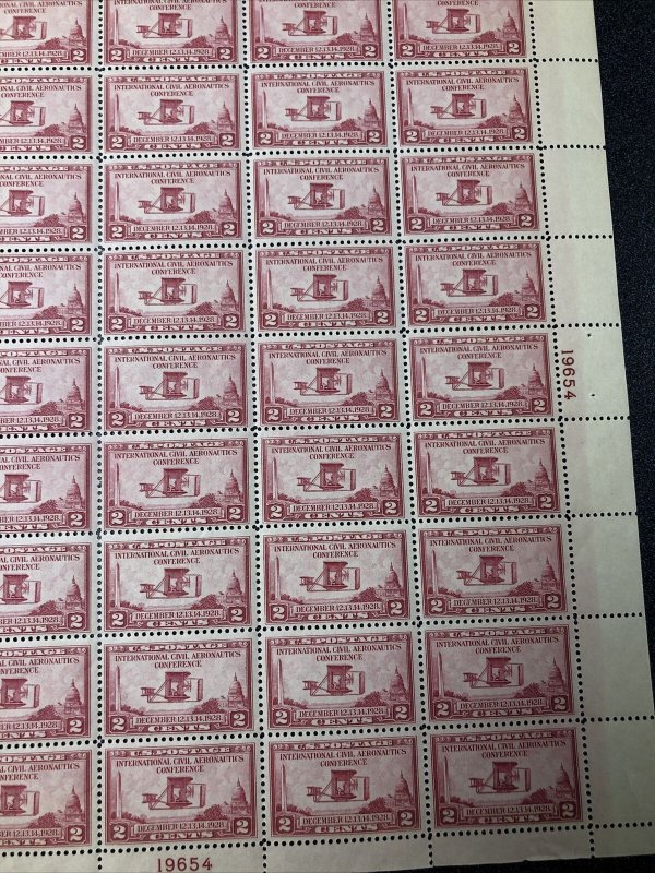 US #649 Wright Airplane 2 Cent sheet of 50, - VF / MNH