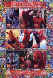 Chad Superheroes Stamps 2018 CTO Spiderman Stan Lee Comics Movies 9v M/S