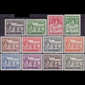 TURKS & CAICOS 1938 - Scott# 78/88 Salt 1/4p-5s LH