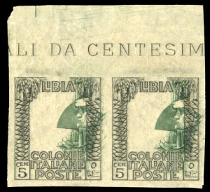 Italian Colonies, Libya #22c Cat$1,100, 1921 5c black and green, imperf. top ...