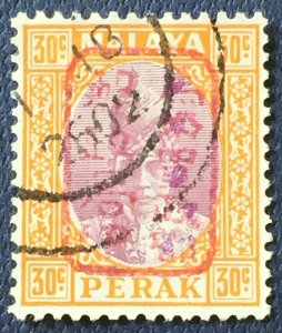 MALAYA PERAK JAPANESE OCCUPATION 30c Red opt Used SG#J200c M4912