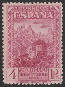 SPAIN 1931 Montserrat 900th Anniv 4P magenta, perf 11½. MNH **. cat £1600. Rare.
