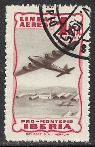 SPAIN 1945 1pta Red Widows and Orphans Fund IBERIA AIRLINES Employees Label VFU