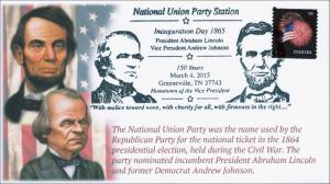 2015, National Union Party, Lincoln, Johnson, Pictorial Postmark, 15-060