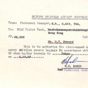 HONG KONG AVIATION BOAC 1967 Excess Baggage MEMO Letter {samwells-covers}CE65