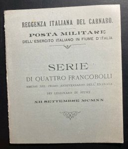 1920 Fuime Italy Military Post Office Souvenir Card Cover Sc#100-103 Cv$140