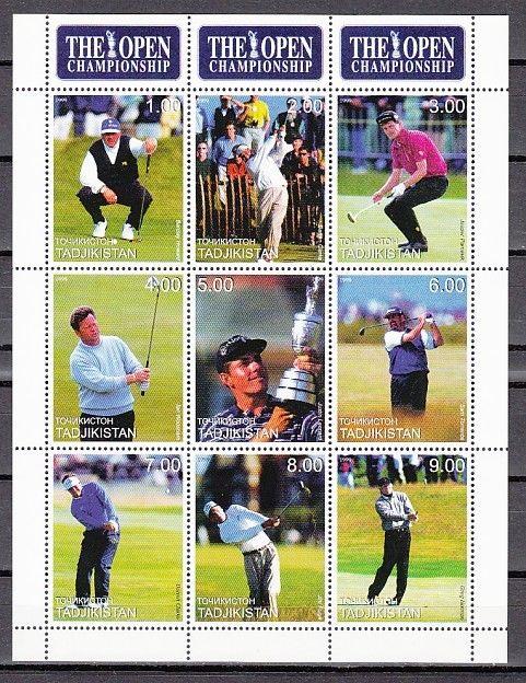 Tadjikistan, 1999 Russian Local. The Open-Golf sheet of 9.