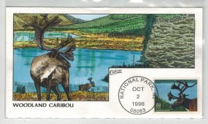 1996 COLLINS ALLOVER HANDPAINTED FDC ENDANGERED SPECIES WOODLAND CARIBOU