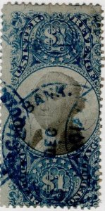 Scott R118 George Washington, Revenue Stamp - Hand Cancel in Blue