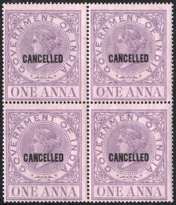 India 1a Revenues Stamp opt Cancelled U/M BLOCK