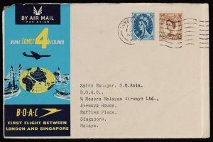 GREAT BRITAIN 1953 London - Singapore First Flight Cover + return & intermediate