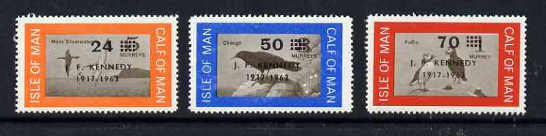 Calf of Man 1966 Kennedy first issue surch set of 3 on bi...