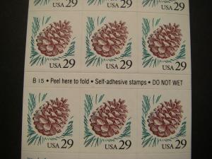 Scott 2491a, 29c Pine Cone, Pane of 18, #B15, MNH Booklet Beauty