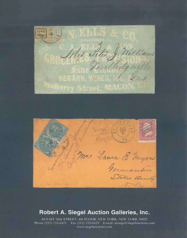 Karl Agre, Confederate Postal History, R.A. Siegel, Sale #850, Sept 25-26, 2002