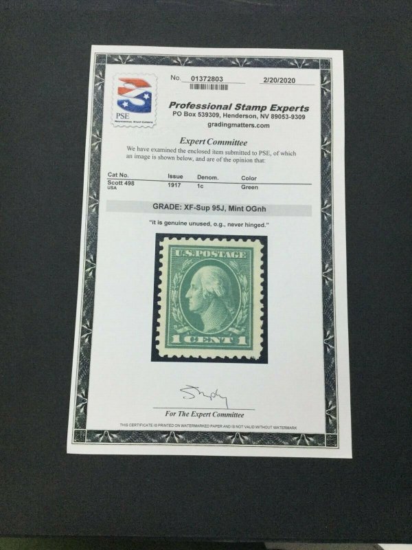 MOMEN: US STAMPS #498 MINT OG NH PSE GRADED CERT XF-SUP 95J