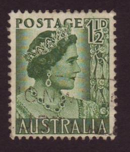 Australia 1950 Sc#230, SG#236 1-1/2d Green KGVI, Queens, USED