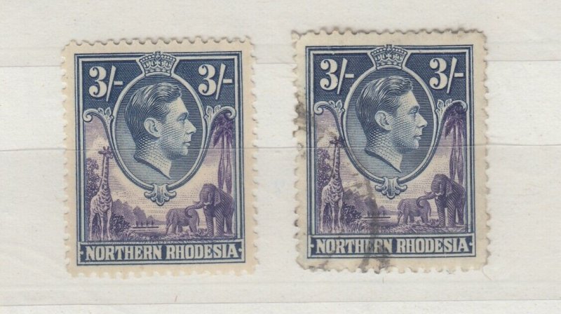 Northern Rhodesia KGVI 1938 3/- x 2 SG42 MVLH/VFU J9639