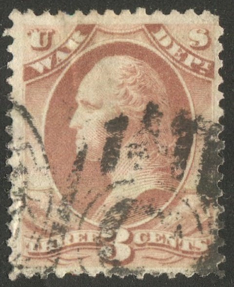 US 1873 Sc O85  F-VF Used 3c rose, War Department Official